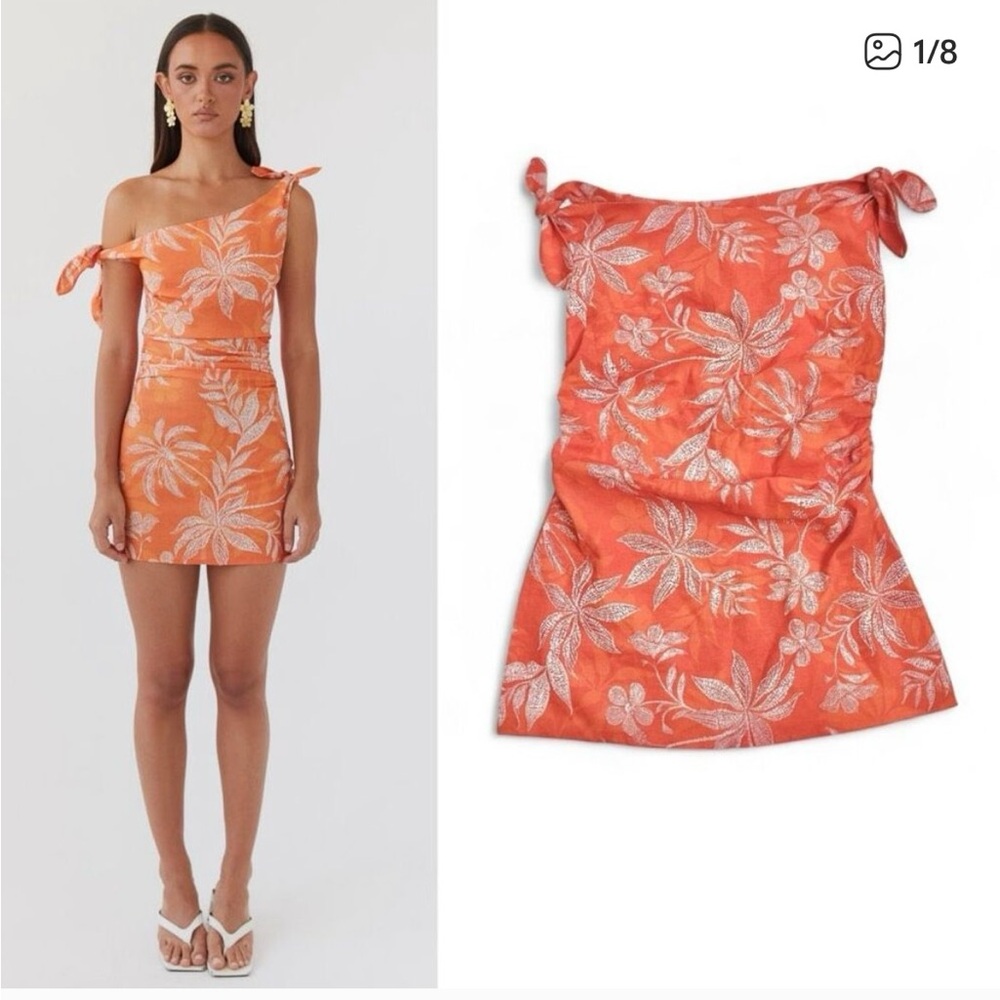 Peppermayo Orange and White Patterned Mini Dress